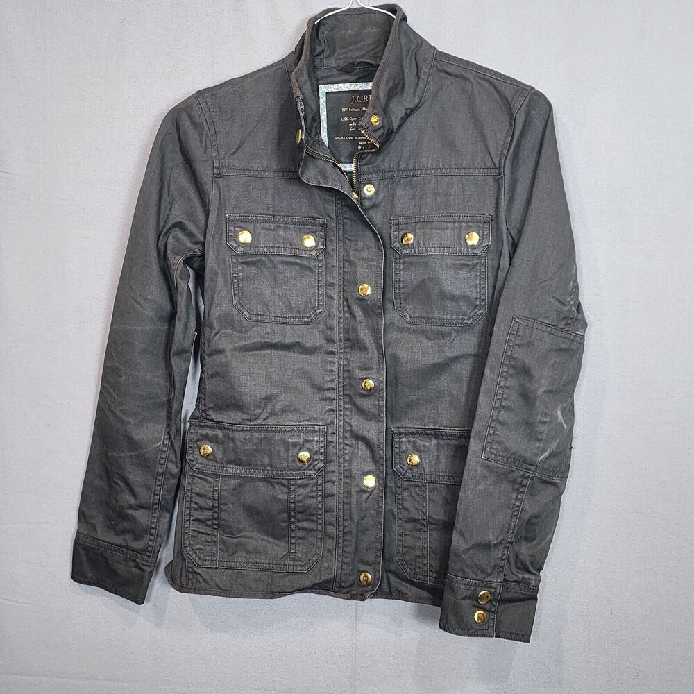 J Crew Women's Relaxed Boyfriend‎ Field Jacket Size XS Gray Black Cinch Waist